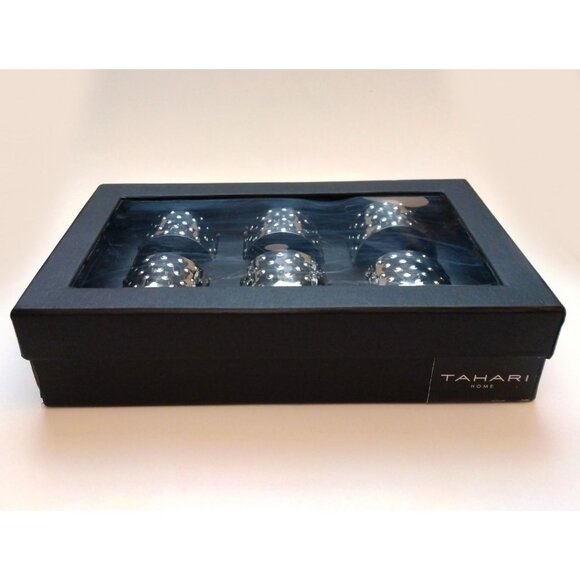 Tahari Home 6 Silver Studded Napkin Rings - Picture 2 of 5